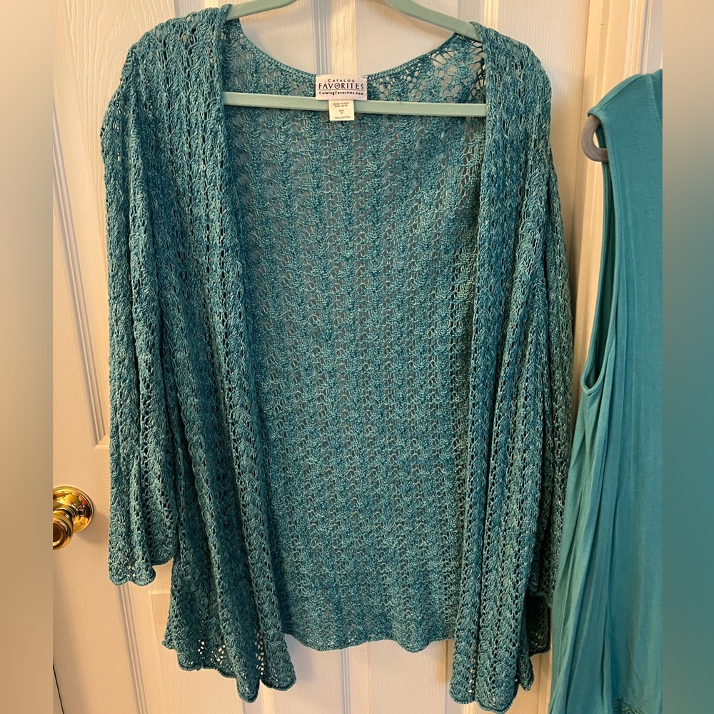 Catalog Favorites Turquoise Crocheted Sweater Sz 2X